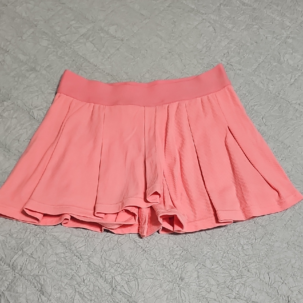 Pleated Pink Women's Skort Shorts with Elastic Waist